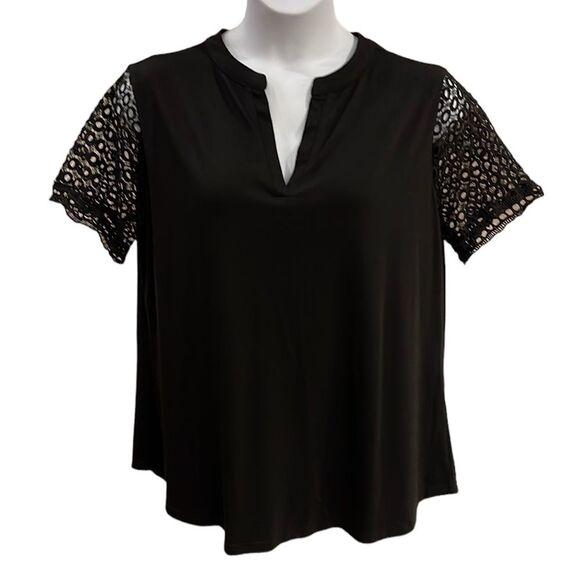 Black tunic blouse with lace sleeves Size 2XL - Picture 1 of 10
